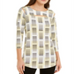 Alfani Women's Printed Cutout Top White/Lemon Size Small