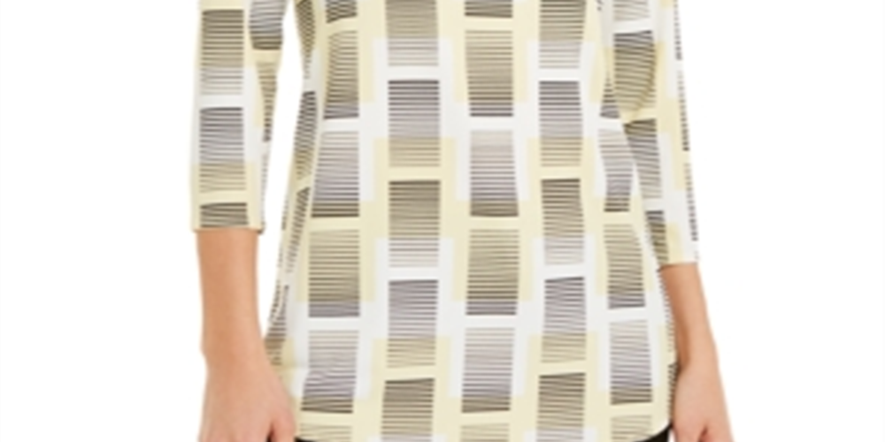Alfani Women's Printed Cutout Top White/Lemon Size Small
