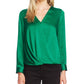 Vince Camuto Women's Long Sleeve Wrap Top Green Size Small