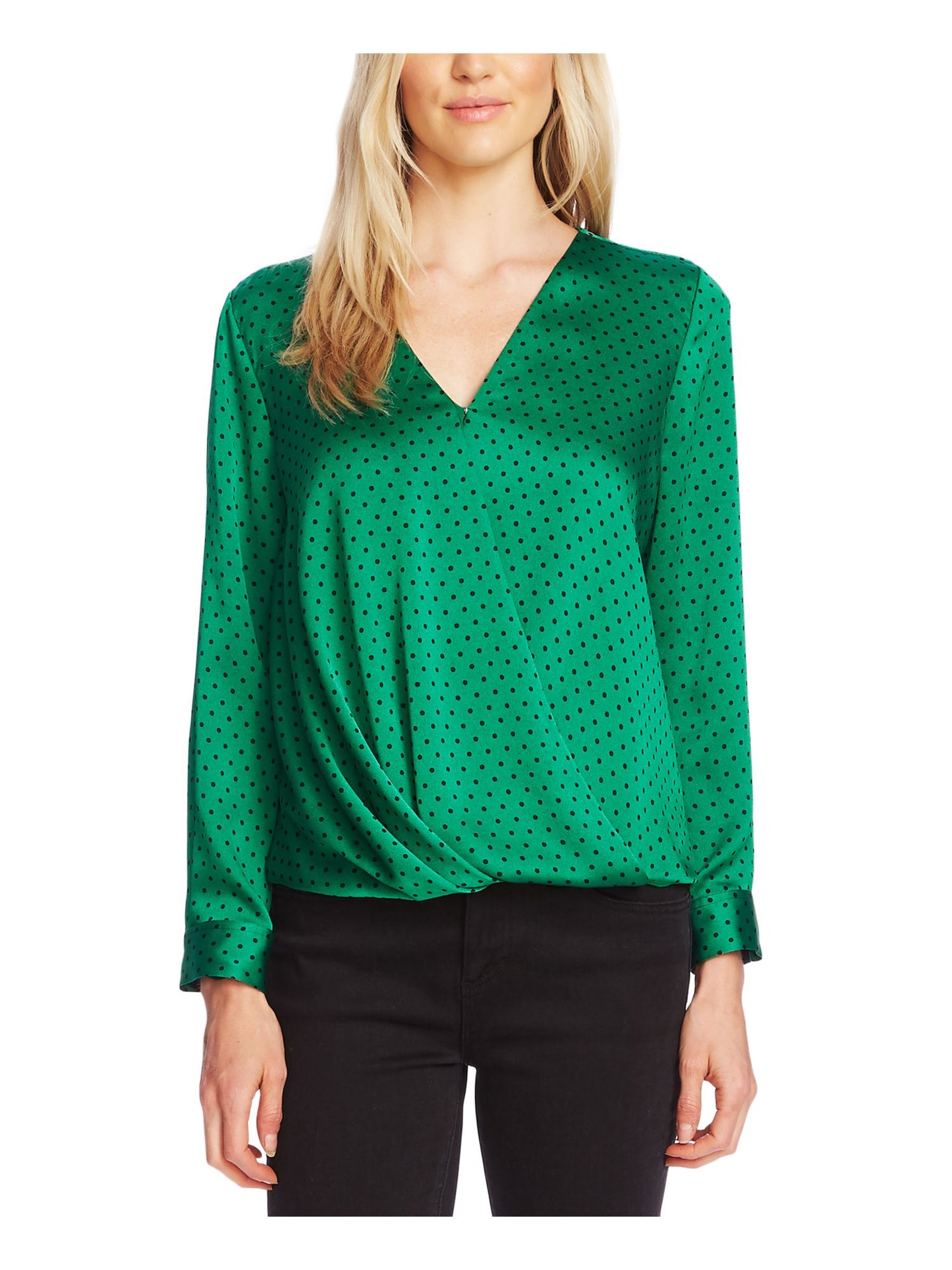 Vince Camuto Women's Long Sleeve Wrap Top Green Size Small