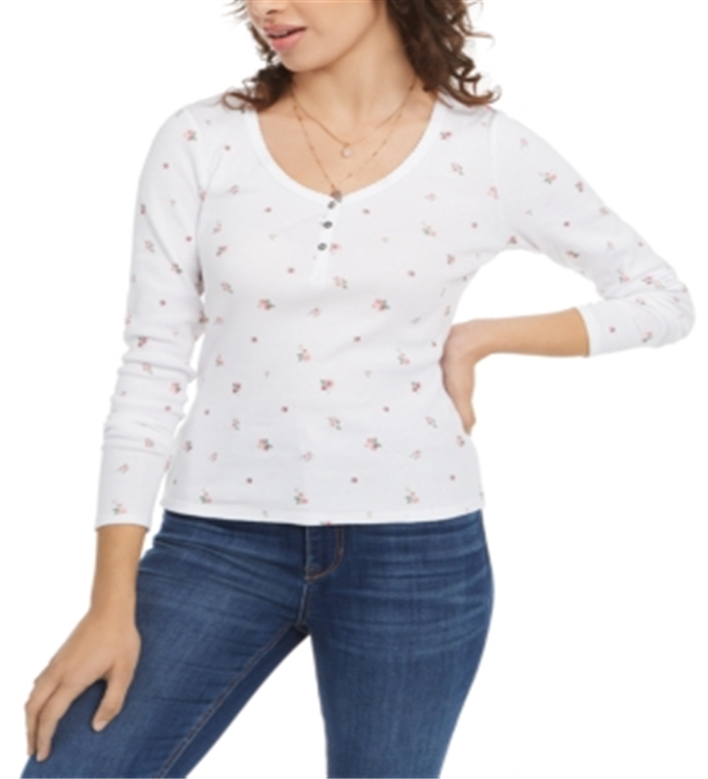 Ultra Flirt Junior's Scallop Edge Henley Shirts White Size X-Large