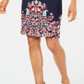 JM Collection Women's Printed Slit-Sleeve Dress Blue Multi  Size Petite S