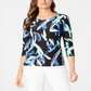 जेएम कलेक्शन महिलाओं के 3/4 स्लीव प्रिंटेड जैक्वार्ड टॉप ब्लैक मल्टी साइज़ पेटीट एल