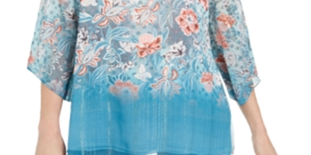 JM Collection Women's Split Neck Chiffon Tunic Teal  Size X-Small