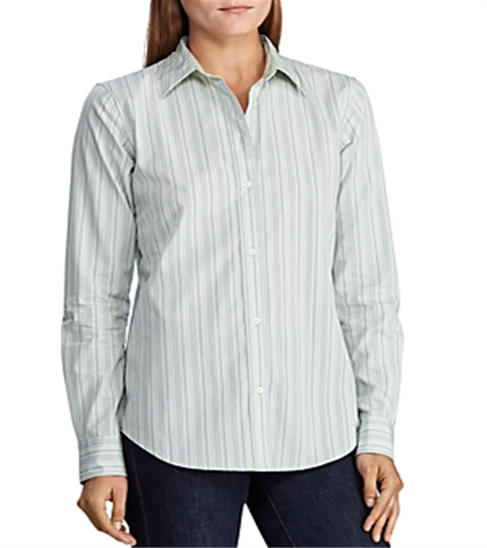 Ralph Lauren Women's Striped Button Down Cotton Shirt Green Size Large