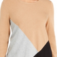 Alfani Women's Color Block Long Sleeve Jewel Neck Hi Lo Sweater Brown Size Petite Large