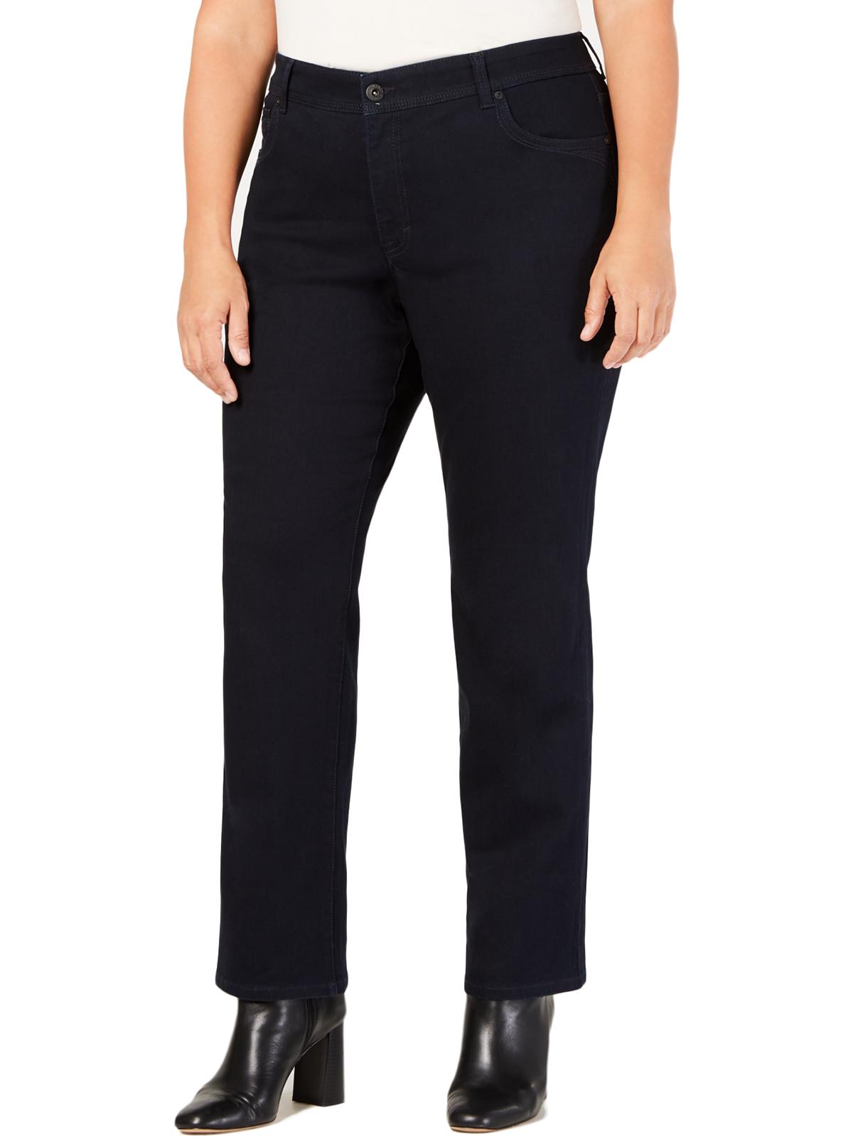 Style Co. Women's Solid Tummy Control Straight Leg Jeans Blue Size 22