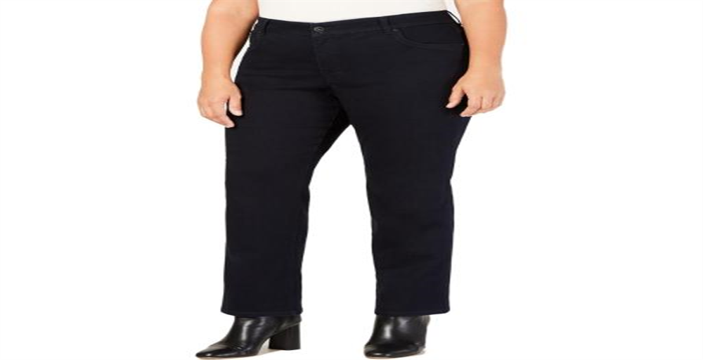 Style Co. Women's Solid Tummy Control Straight Leg Jeans Blue Size 22