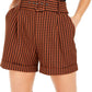 Bar III Women's Shorts Plaid Belted Brown Size 4