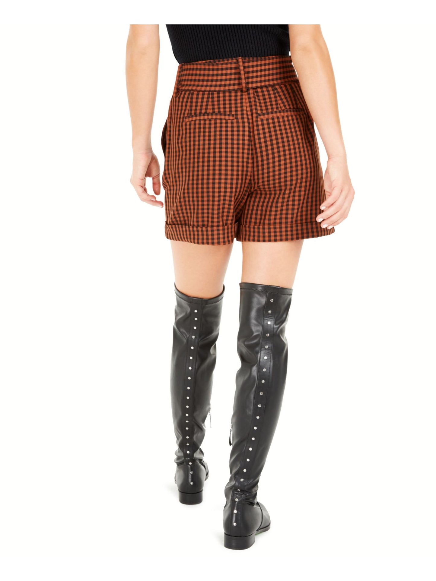 Bar III Women's Shorts Plaid Belted Brown Size 4