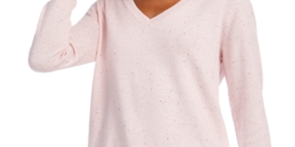 Maison Jules Women's Cotton V Neck Tunic Sweater Pink Size Large
