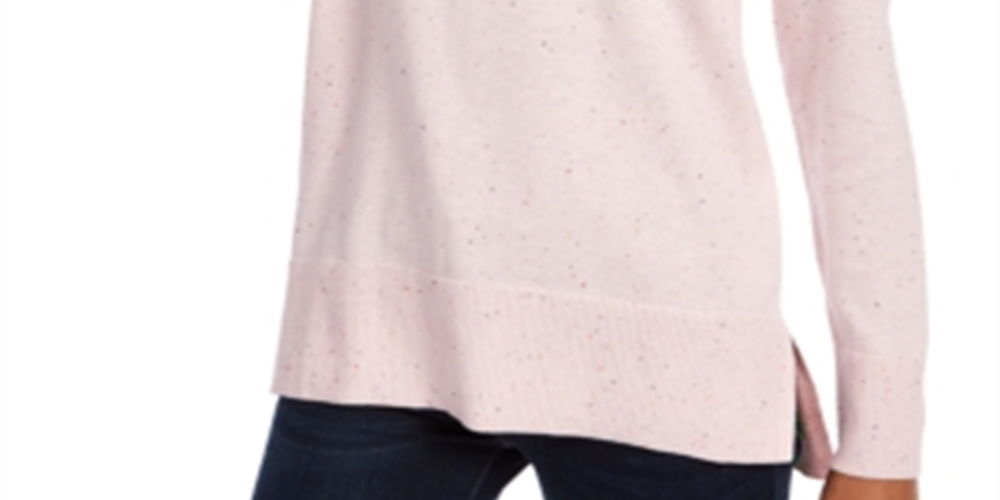 Maison Jules Women's Cotton V Neck Tunic Sweater Pink Size Large