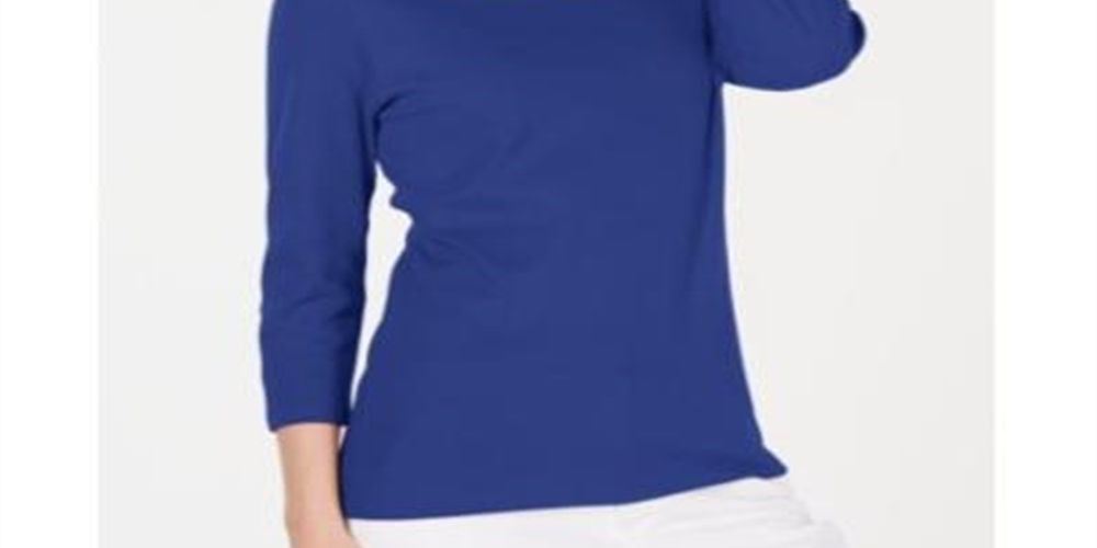 Karen Scott Women's Cotton Scoop Neck Top Blue Size Petite XL