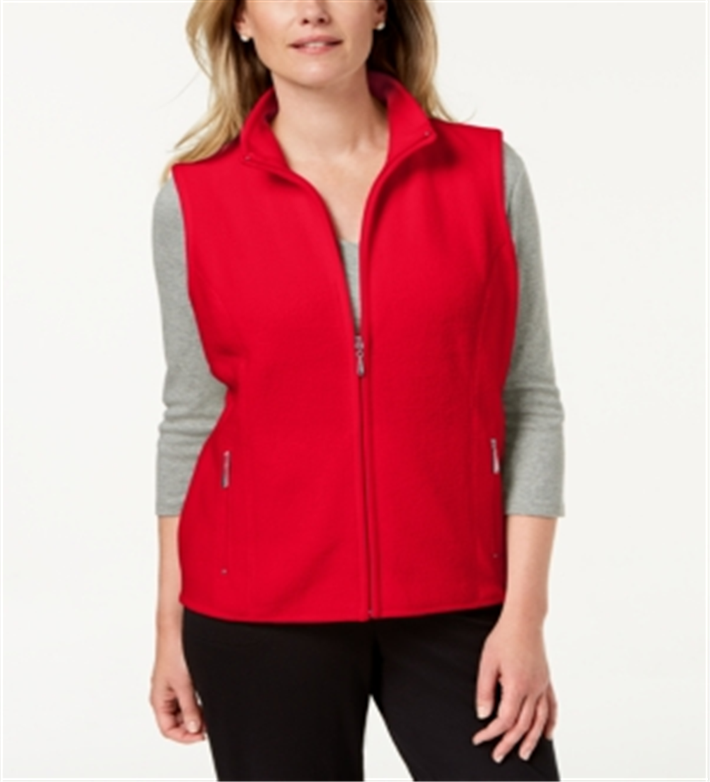 Karen Scott Women's Fleece Zip Front Vest Red Size Petite Small