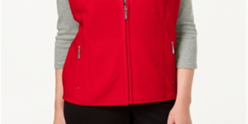 Karen Scott Women's Fleece Zip Front Vest Red Size Petite Small