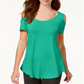 JM Collection Women's Cold Shoulder Swing T-Shirt Green Size XX-Large