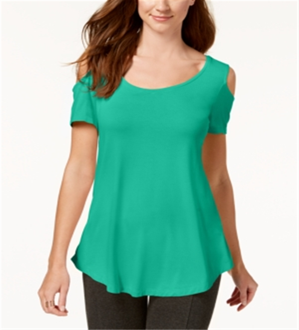 JM Collection Women's Cold Shoulder Swing T-Shirt Green Size XX-Large