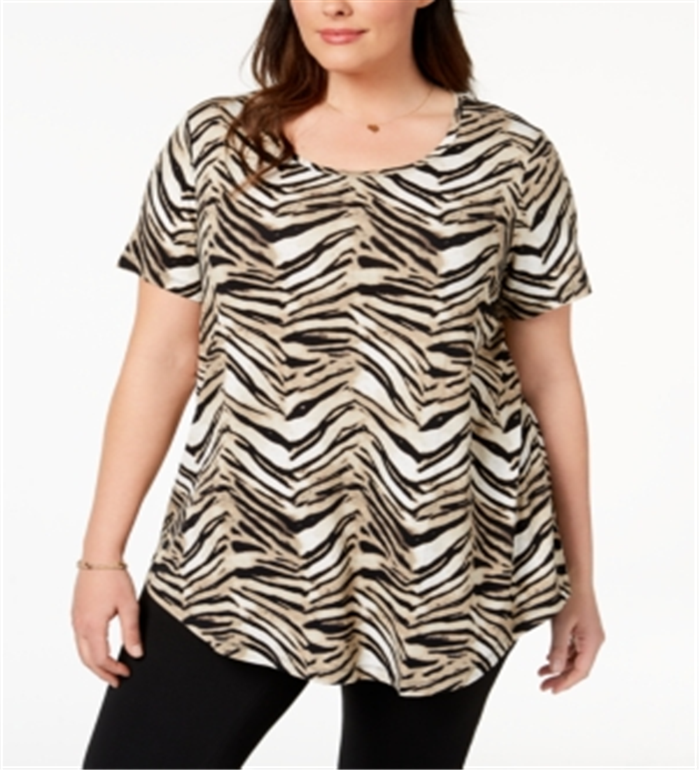 JM Collection Women's Plus Animal Print Top Brown/anmal Journey Size 0X
