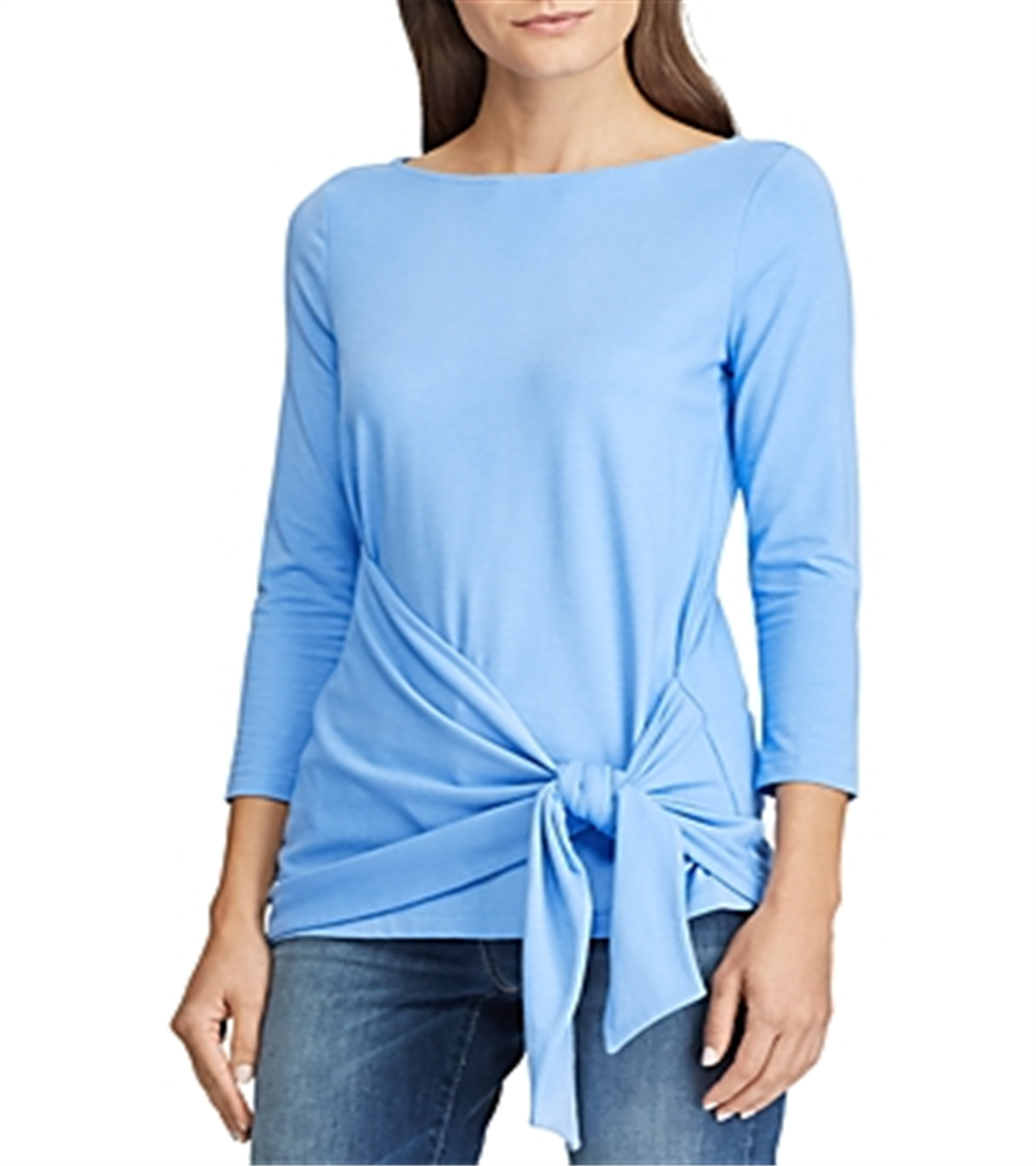 Ralph Lauren Women's Wrap Top Faux Wrap Boat Neck Blue Size Large