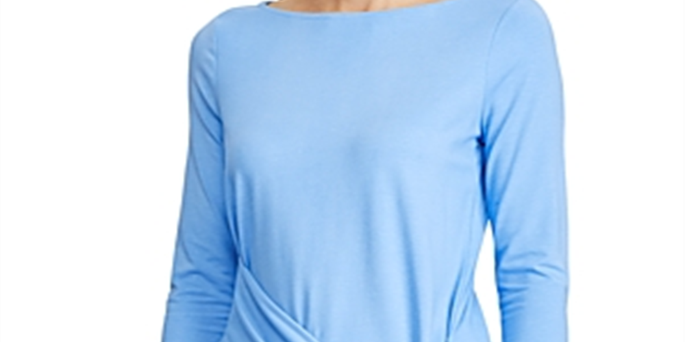 Ralph Lauren Women's Wrap Top Faux Wrap Boat Neck Blue Size Large
