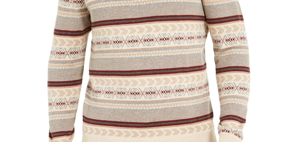 Tasso Elba Men's Striped Quarter Zip Sweater Beige Size Large