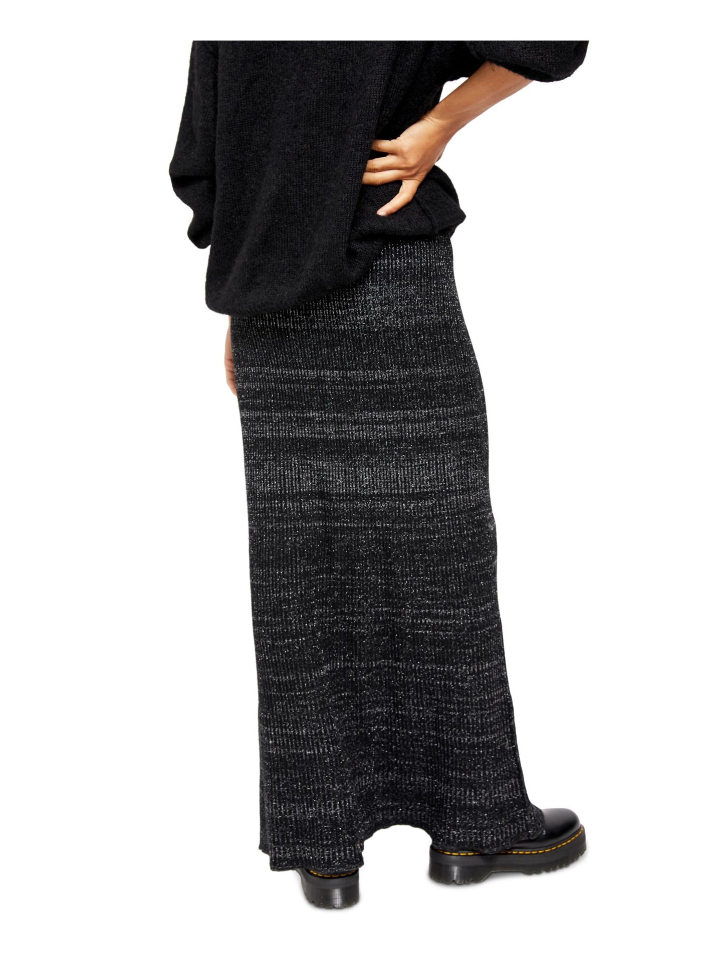 Free People Women's Shine Metallic Ribbed Maxi Skirt Black Size Medium