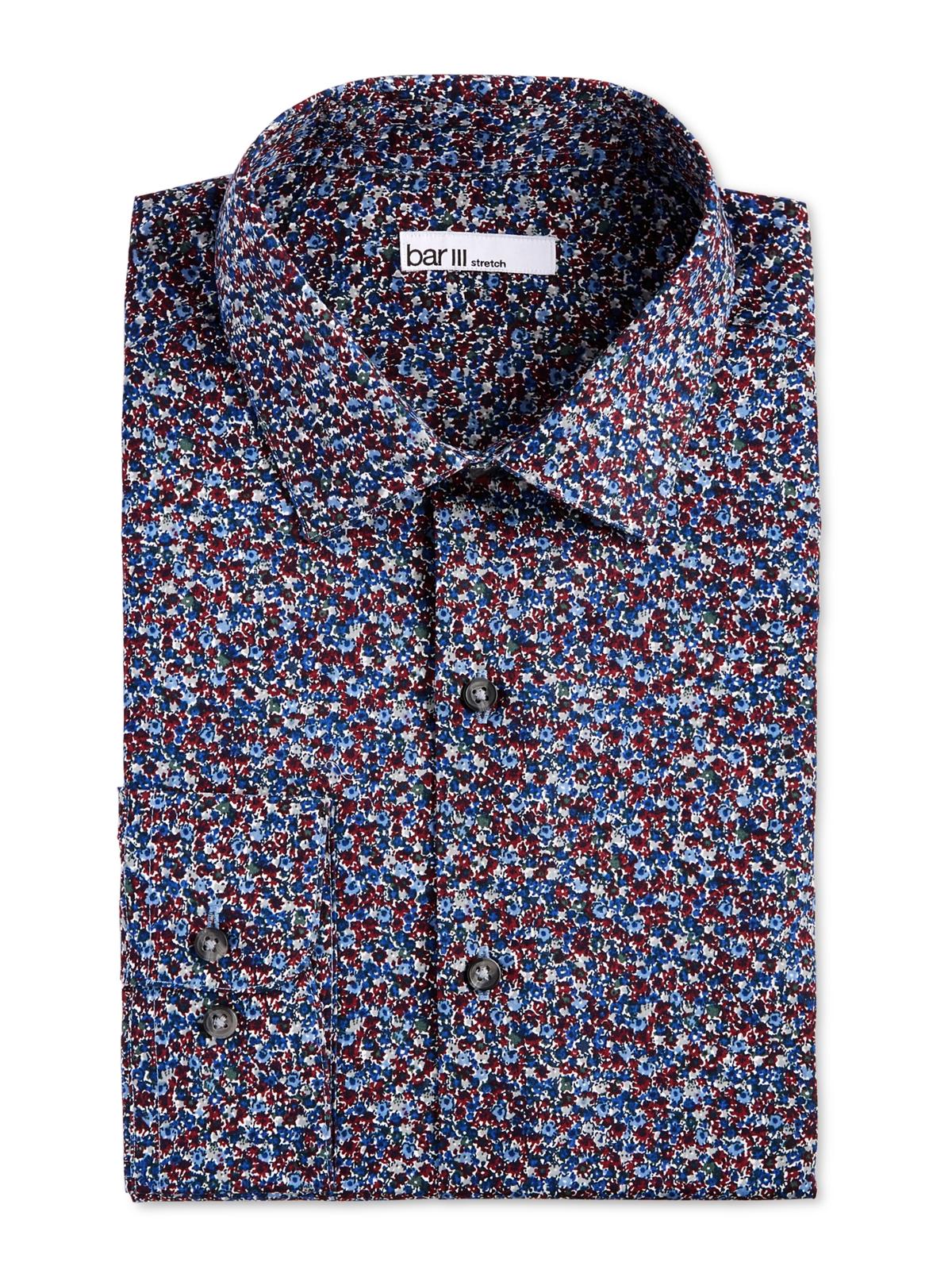 Bar III Men's Max Cotton Floral Dress Shirt Burgundy  Size Large