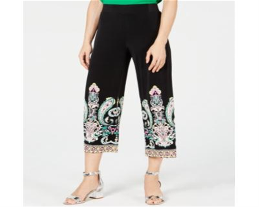 INC International Concepts Women's Printed Cropped Widee Buddha Paisley Pants Black size Petite Small