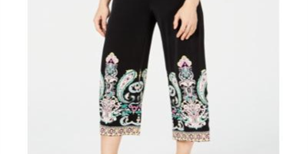 INC International Concepts Women's Printed Cropped Widee Buddha Paisley Pants Black size Petite Small