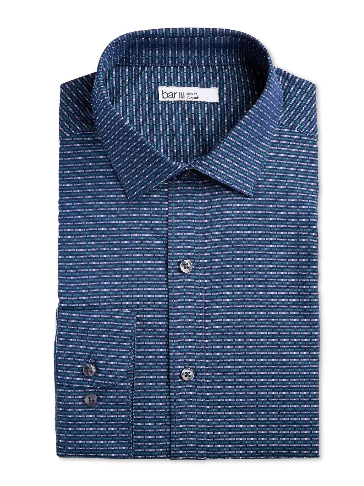 Bar III Men's Cotton Collared Dress Shirt Blue Size