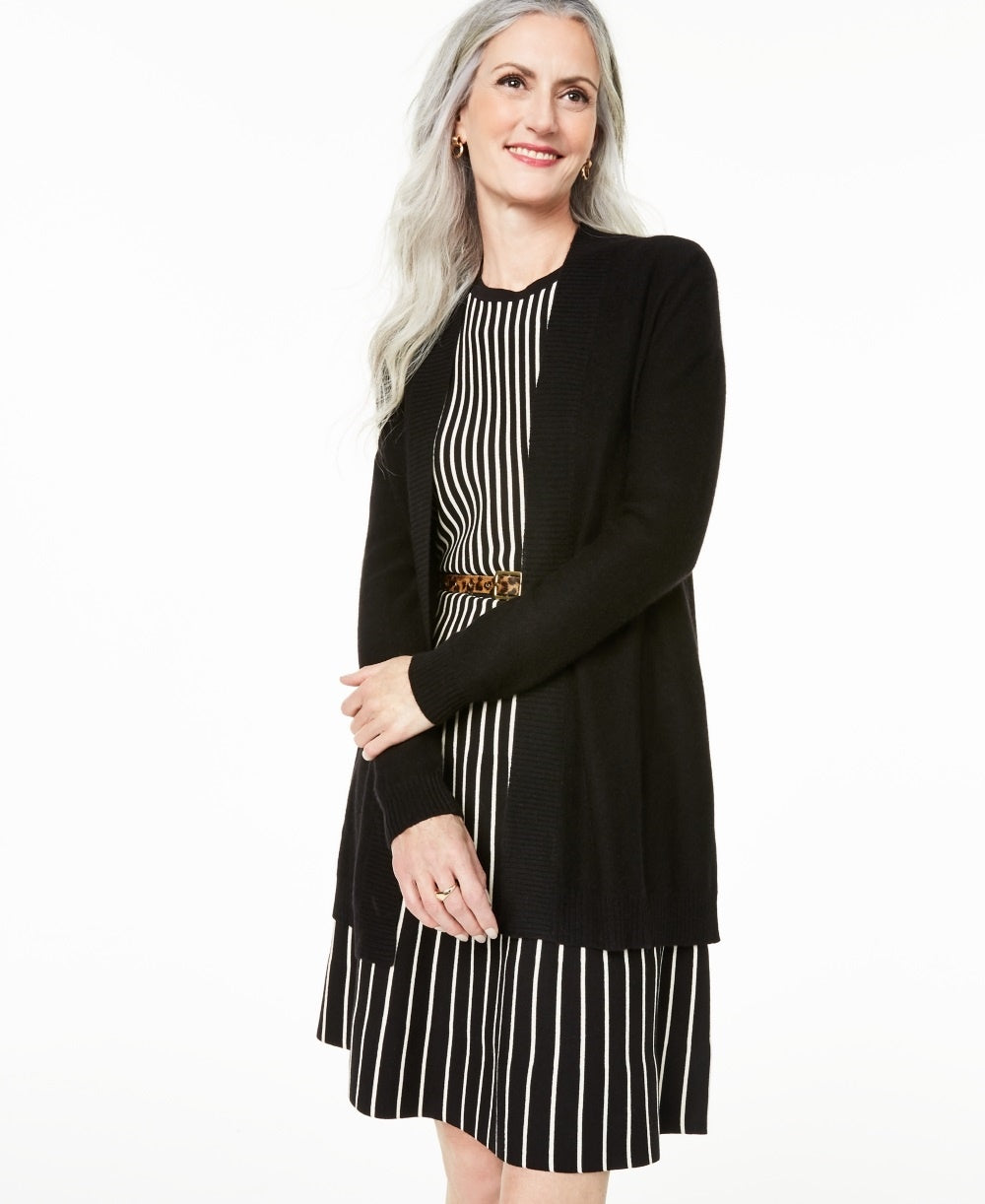 Charter Club Women's Nicki Cashmere Open Front Cardigan Regular Black Size X-Small