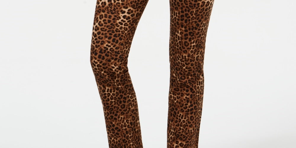 Charter Club Women's Animal Print Lexington Straight Leg Jeans Brown Size 14