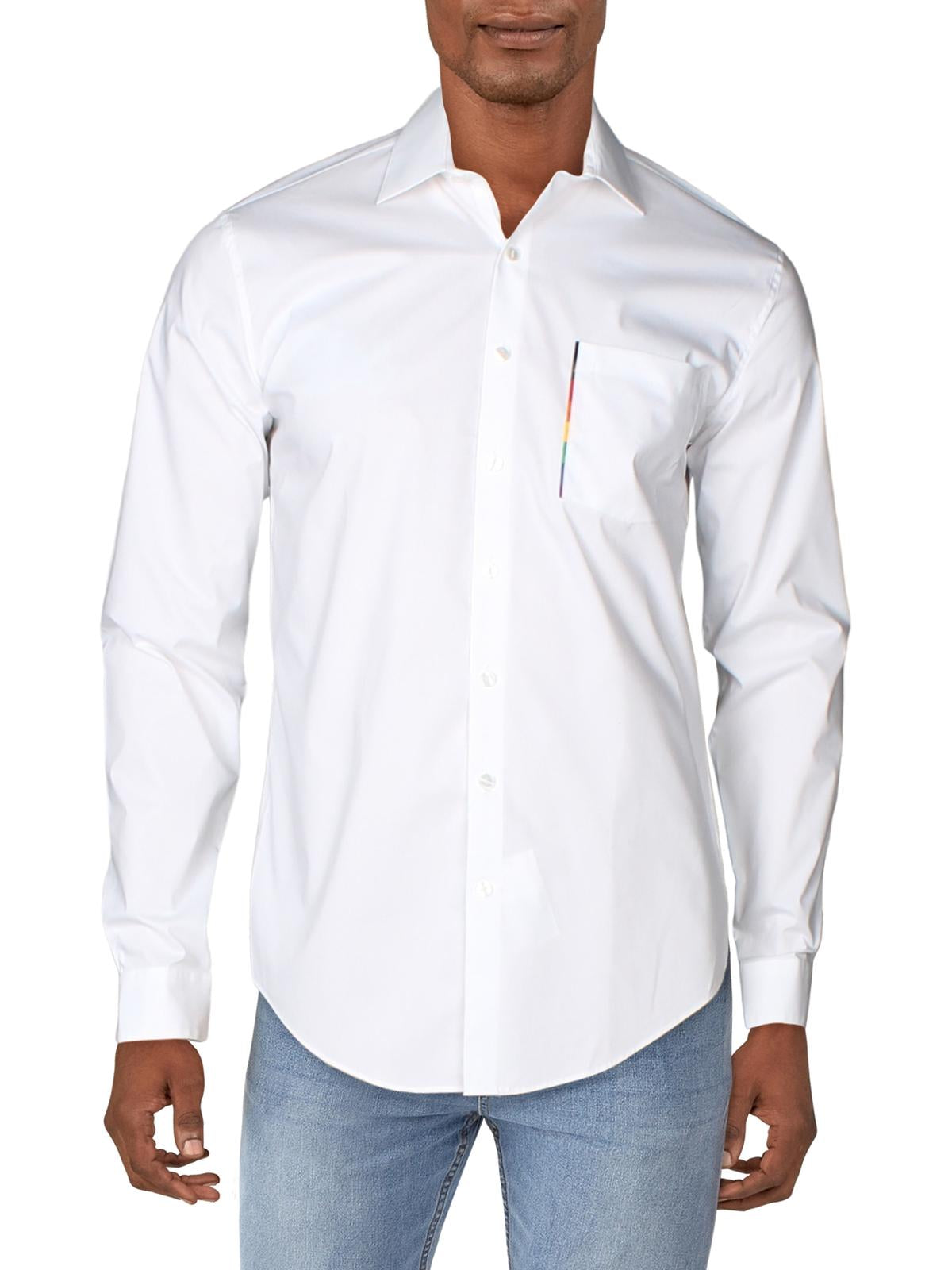 Kenneth Cole Reaction Men's Slim Fit Long Sleeve Button Down Shirt White Size X-Large