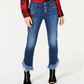 INC International Concepts Women's Fringe Hem Button Front Straight Leg Jeans Blue Size 16