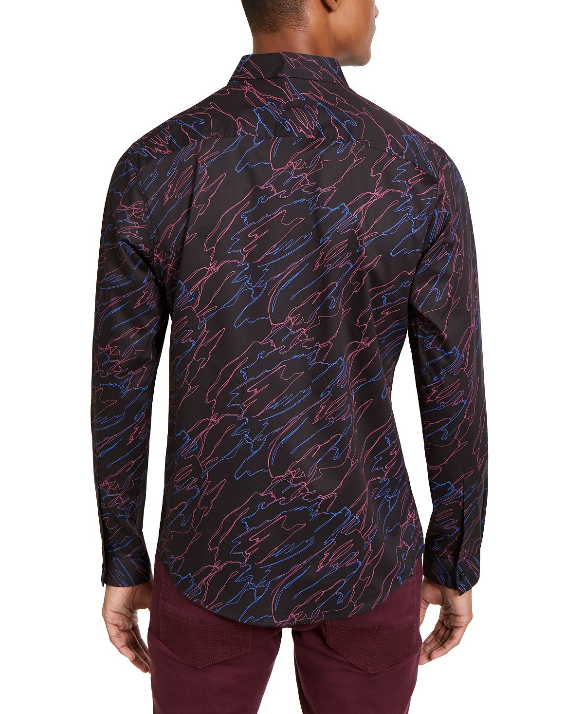 INC International Concepts Men's Sylas Print Woven Button Down Shirt Black Size Medium