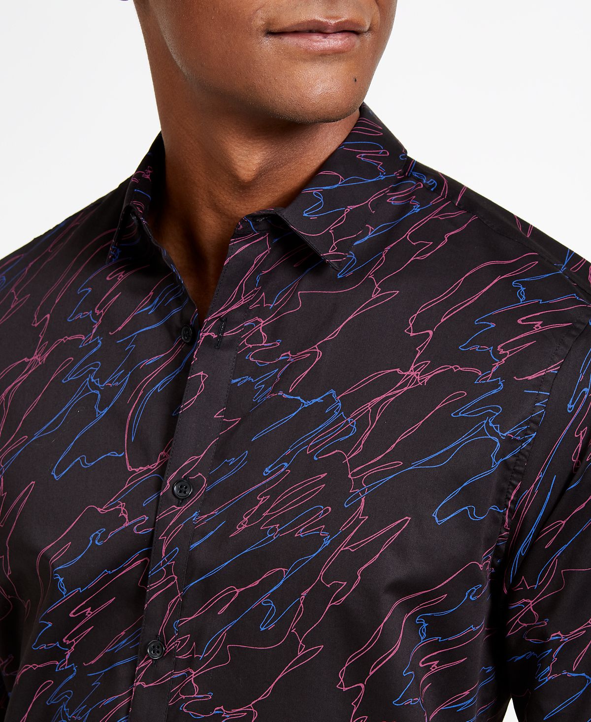 INC International Concepts Men's Sylas Print Woven Button Down Shirt Black Size Medium