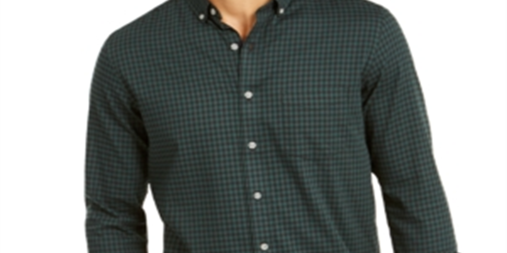 Club Room Men's Shirt Button Down Gingham Long Sleeve Green Size Small
