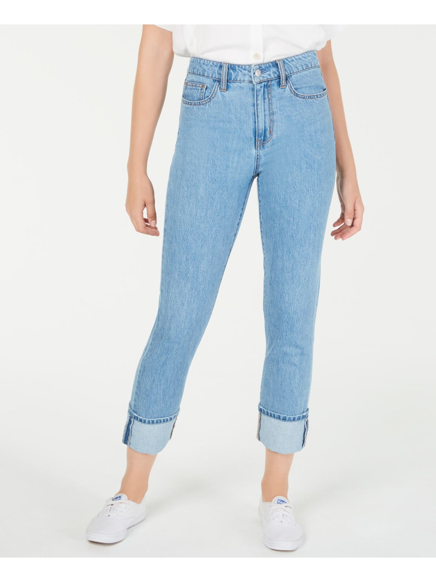 Oat Women's Cuffed Straight Leg Jeans Blue Size 29