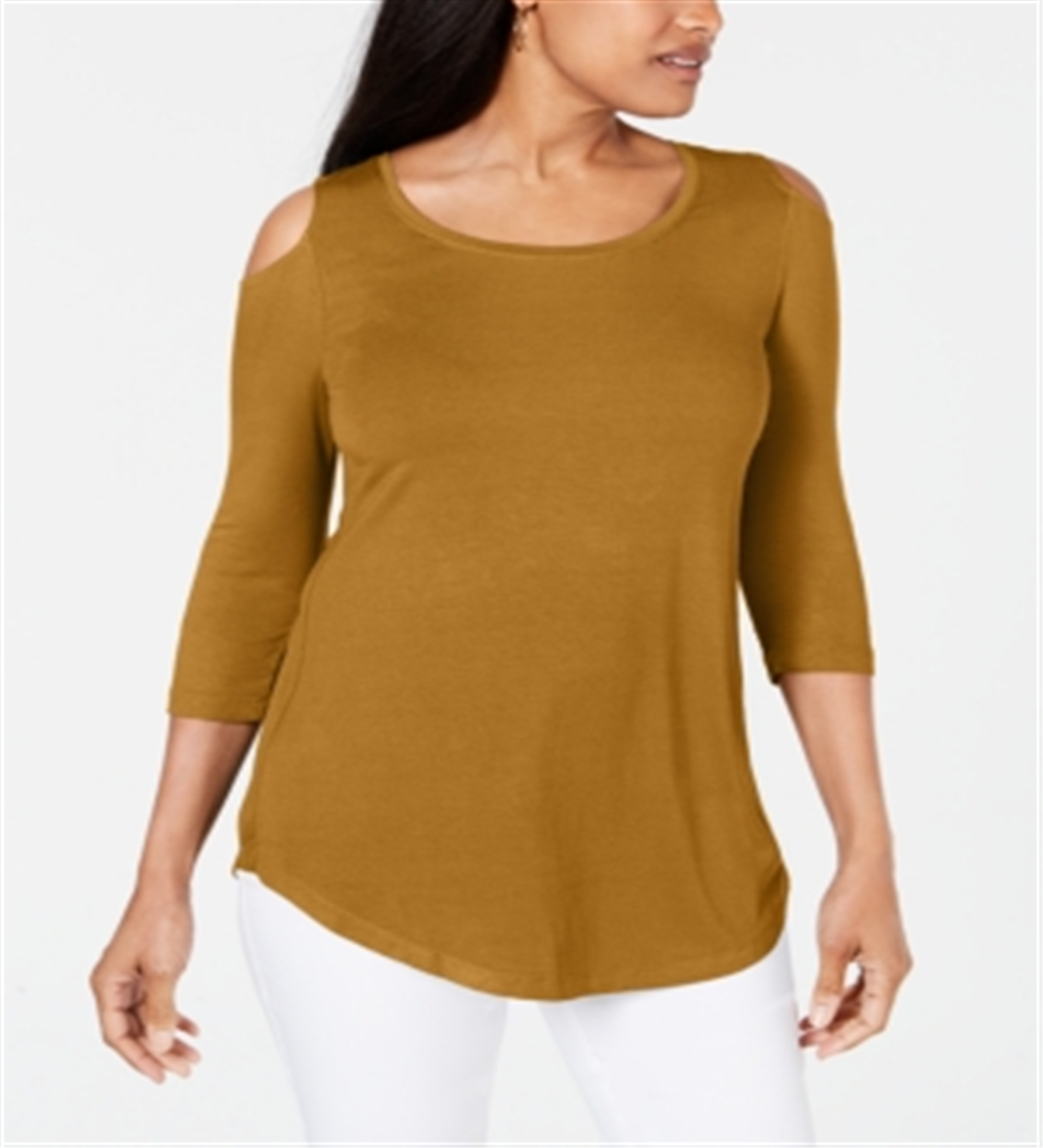 JM Collection Women's Cold Shoulder Top Yellow Size Small