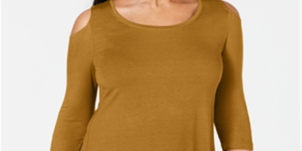 JM Collection Women's Cold Shoulder Top Yellow Size Small
