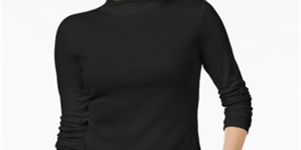 Charter Club Women's Knit Top Mock Neck 3/4 Sleeve Black Size XX-Large