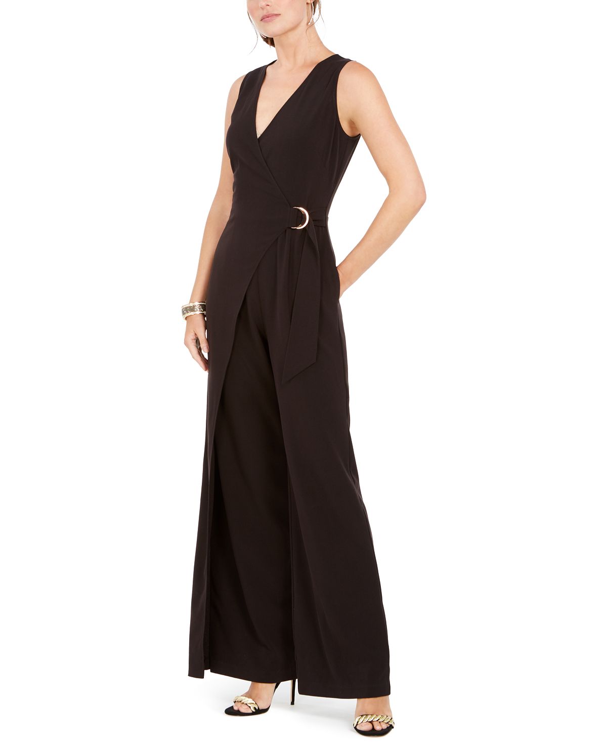 Vince Camuto Women's Jumpsuit Classic V Neck Hardware Black Size 10