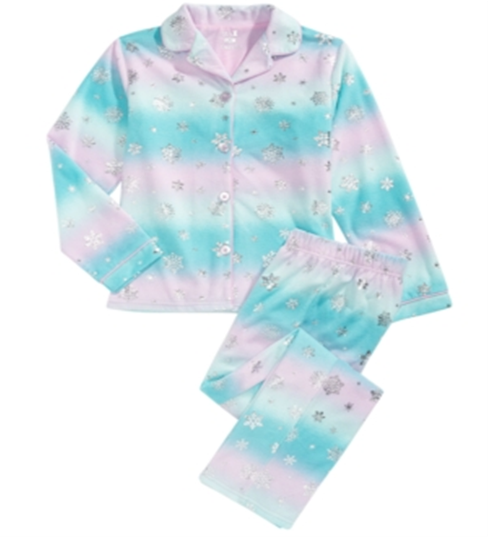 Max & Olivia Little & Big Girl's 2 Pc Snowflake Print Fleece Pajama Set Teal Size L