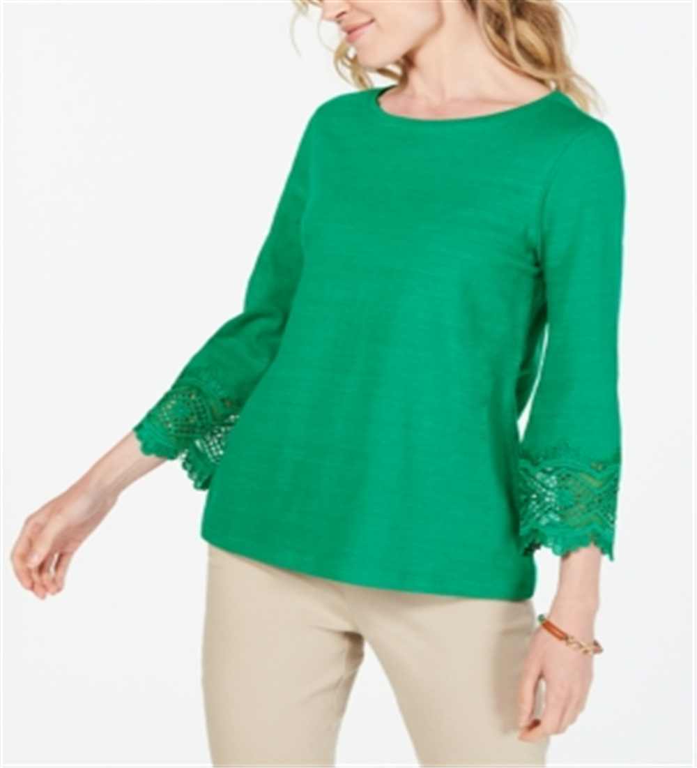 Charter Club Women's Cotton Lace Trim Top Green Size XX-Large