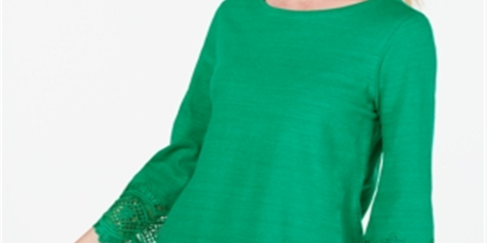 Charter Club Women's Cotton Lace Trim Top Green Size XX-Large