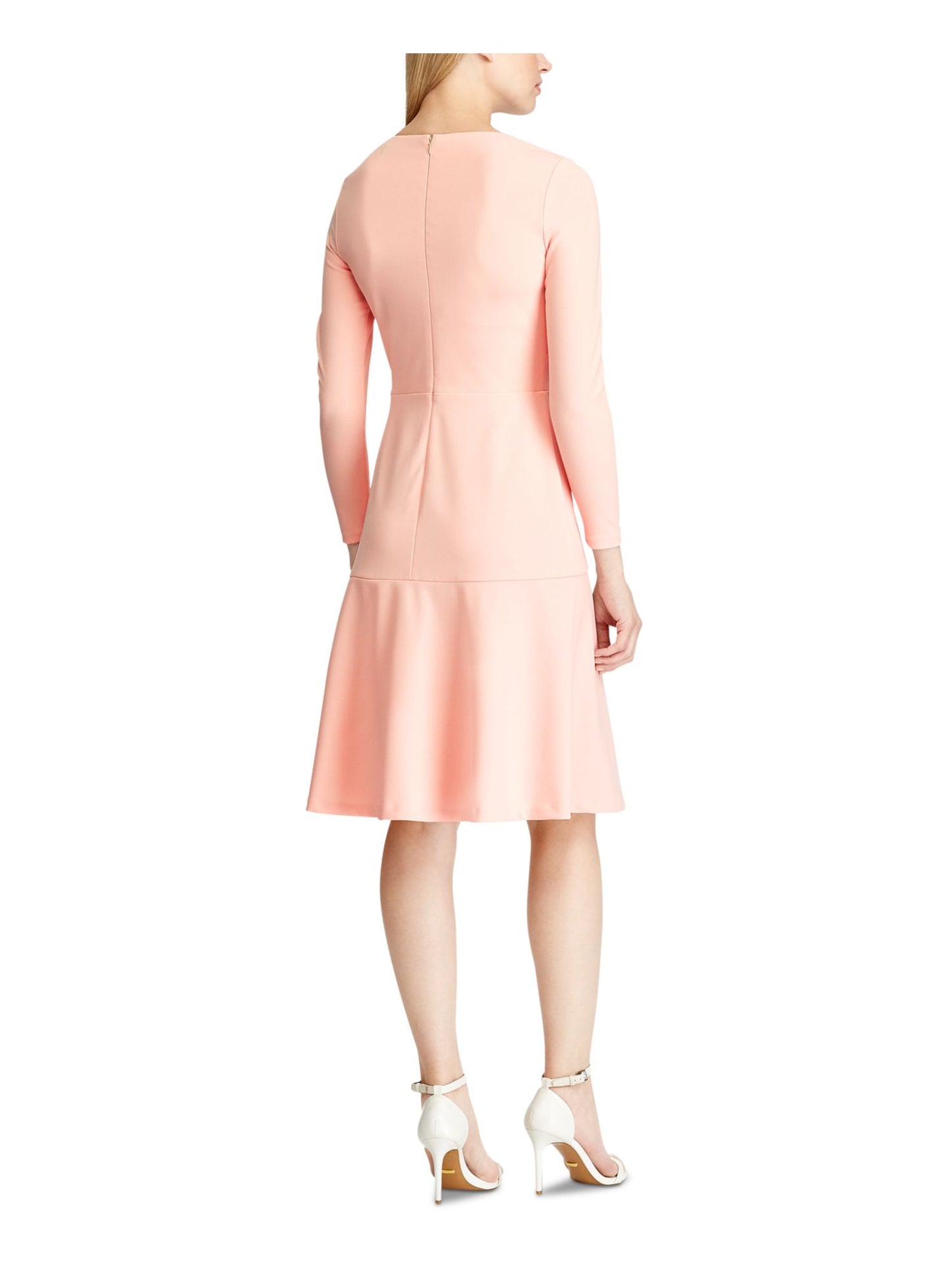 Ralph Lauren Women's Zippered Long Sleeve Jewel Neck Above the Knee Evening Fit Flare Dress Pink Size 8