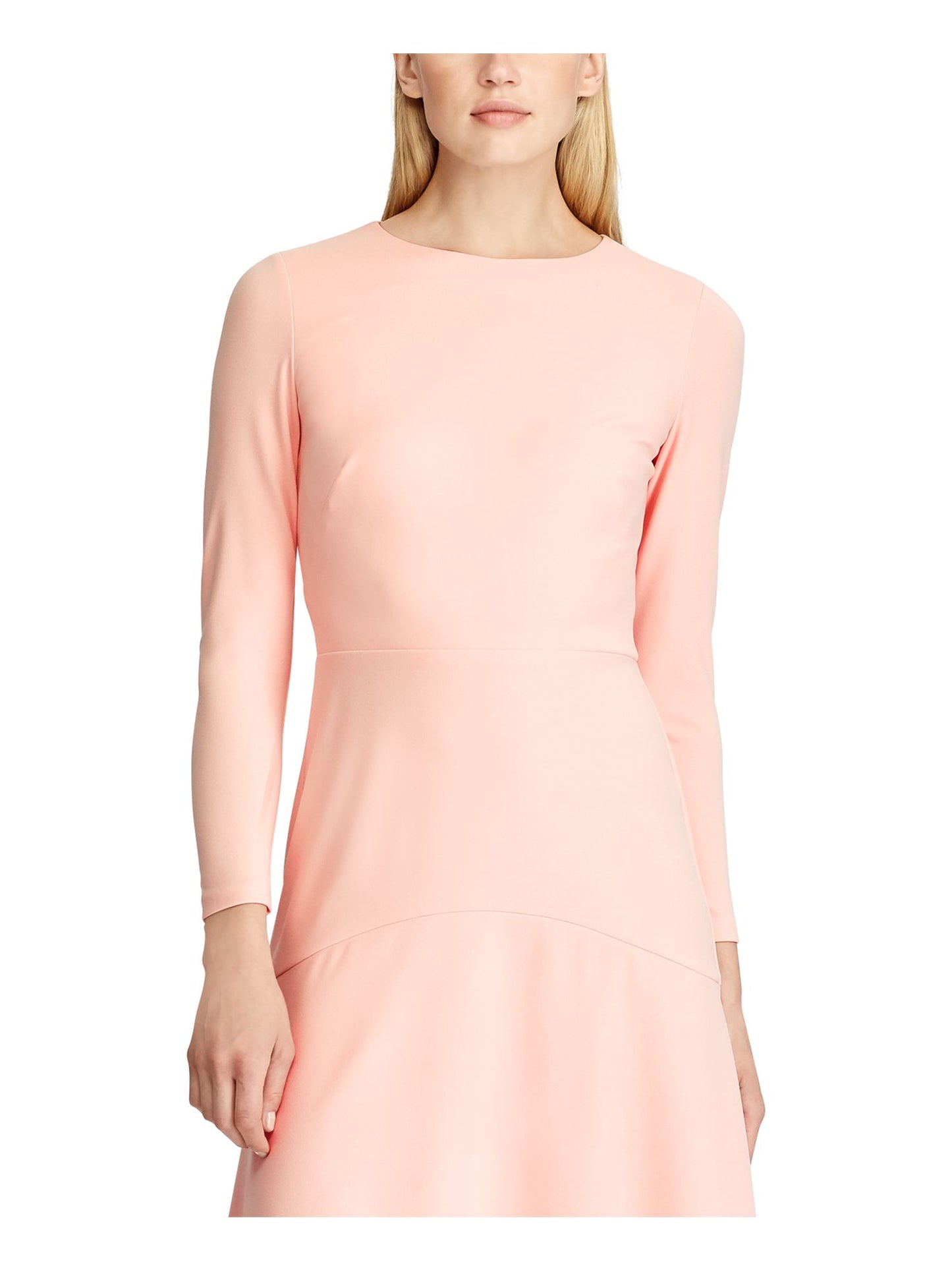 Ralph Lauren Women's Zippered Long Sleeve Jewel Neck Above the Knee Evening Fit Flare Dress Pink Size 8
