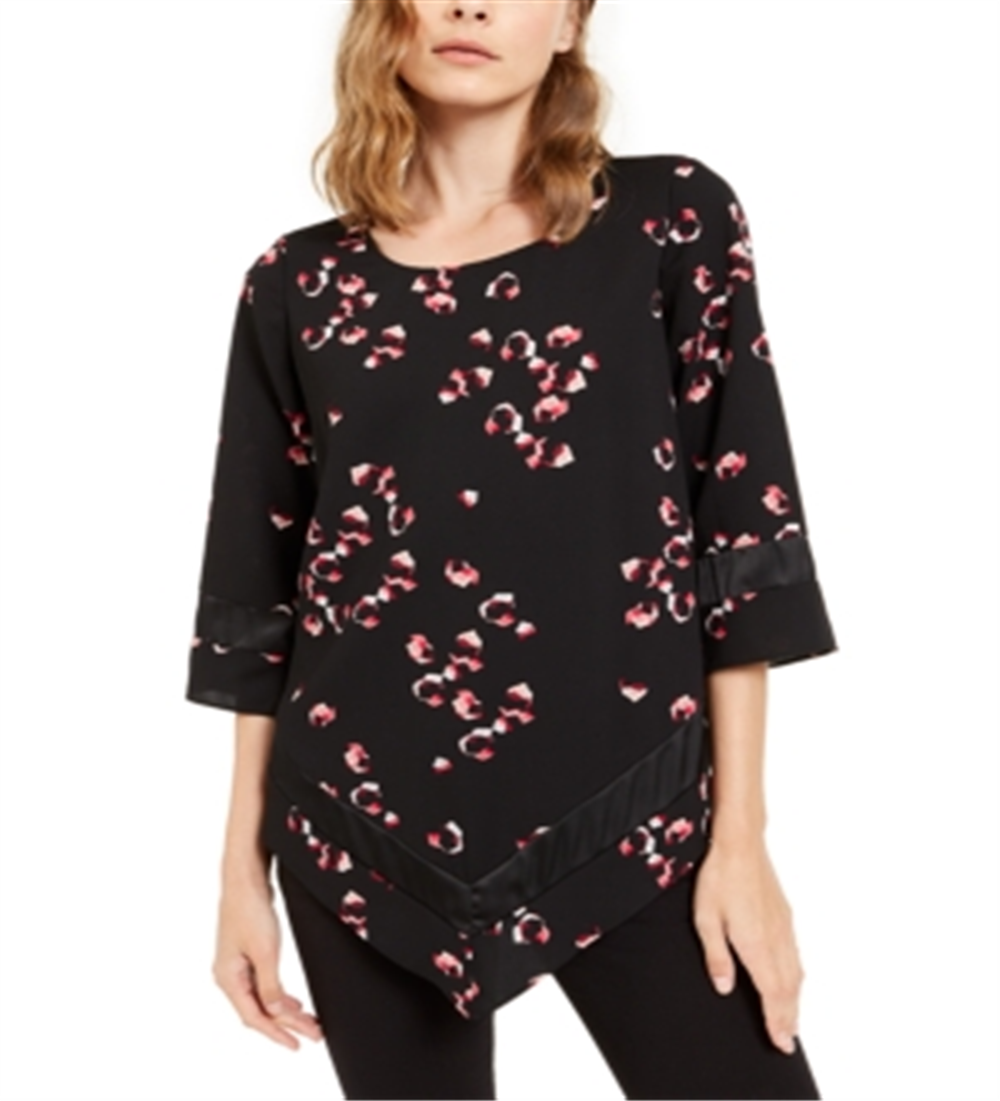 Alfani Women's Printed Point Hem Tunic Black Size Petite S