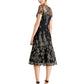 SLNY Women's Glitter Embellished Zippered Short Sleeve Jewel Neck MIDI Fit Flare Formal Dress Black Size 14