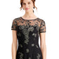 SLNY Women's Glitter Embellished Zippered Short Sleeve Jewel Neck MIDI Fit Flare Formal Dress Black Size 14
